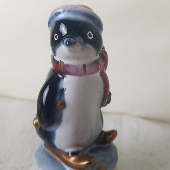 Penguin trinket box porcelain vintage Christmas figure décor scarf - Picture 2 of 9